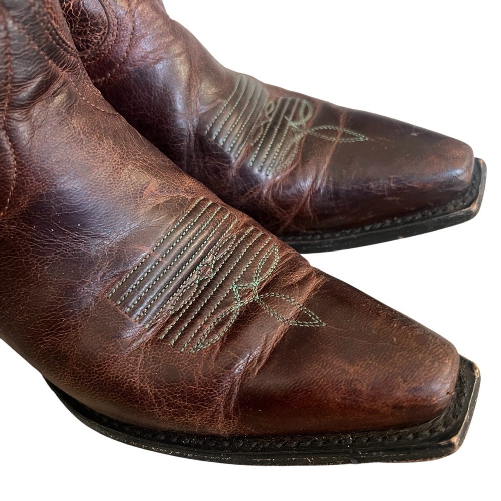 J.B. Dillon Goat Leather Brown & Turquoise Blue Cowboy/Cowgirl Boots Size 7.5 - Picture 8 of 13